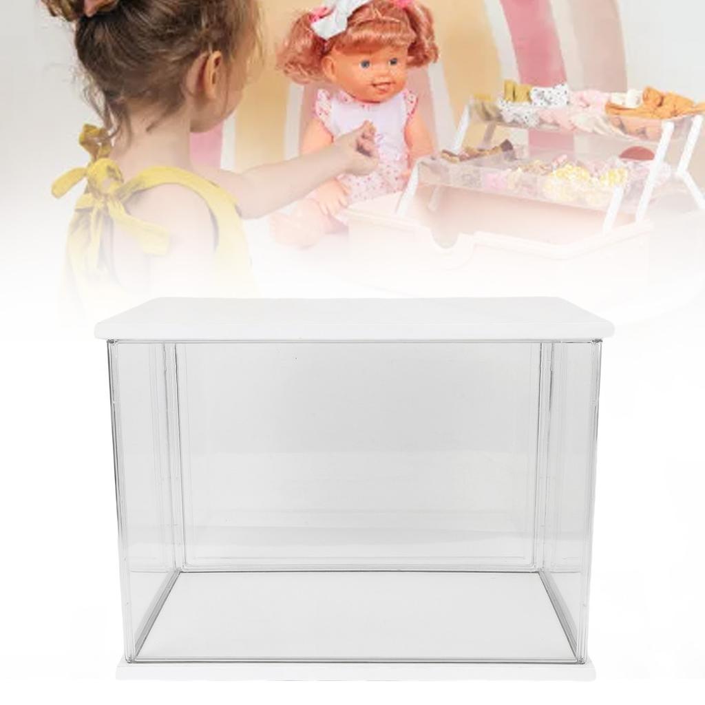Clear   Display Case Plastic Display Box for Collectibles Doll Home Storage Organizing Toys Wood Base 14.3x8.7 .7in