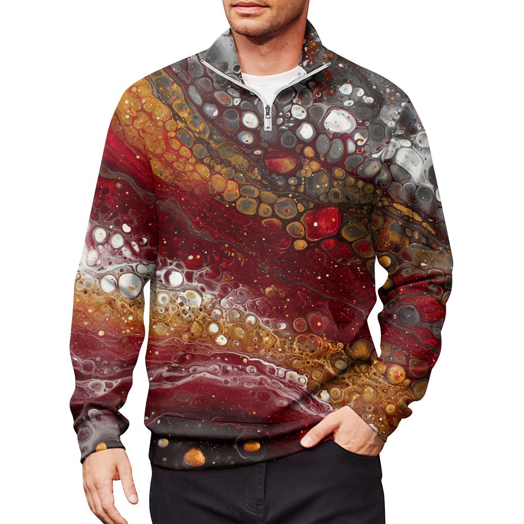 Men's Loose Casual 1/4 Zip Sweatshirt Fashion Printed Long Sleeve Top With Pockets