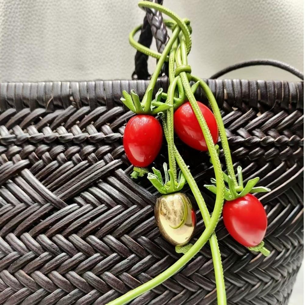 Handmade Flower Pu Leather Pendant Tomato Bag Pendant Fashion Leather Keychain  Men