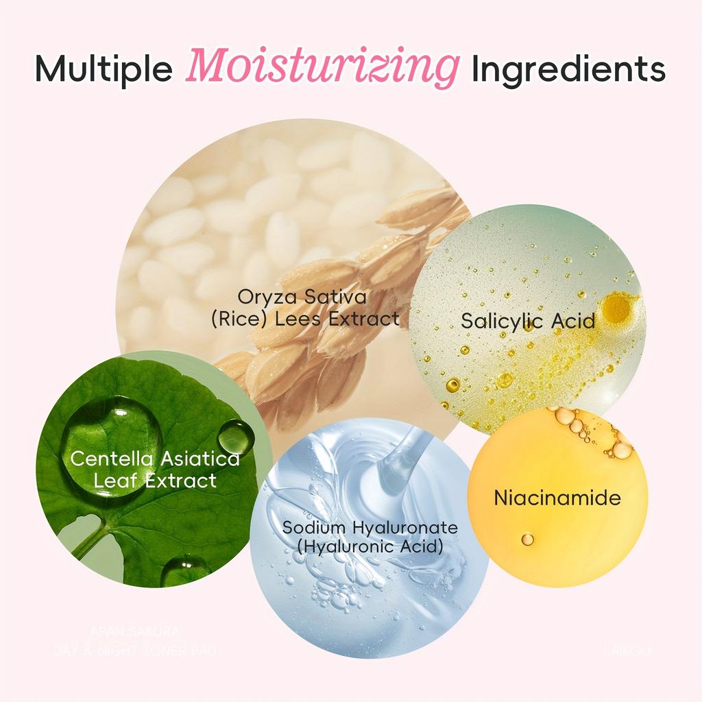 LAIKOU Sakura Toner Pads 40pcs, Daily Cleansing Toner for All Light Beige Types 100ml, Pre-Makeup Toner Pads, Deep Moisturizing, with Tweezers