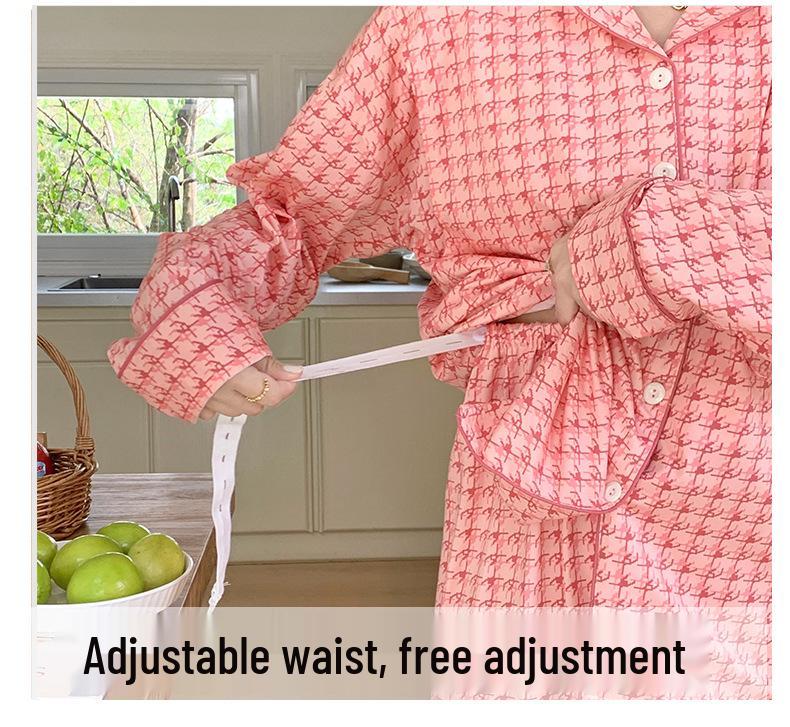 Plus Size Maternity & Postpartum Pajama Set with Breast Pads - Long Sleeve, Spring & Autumn Nursing Wear