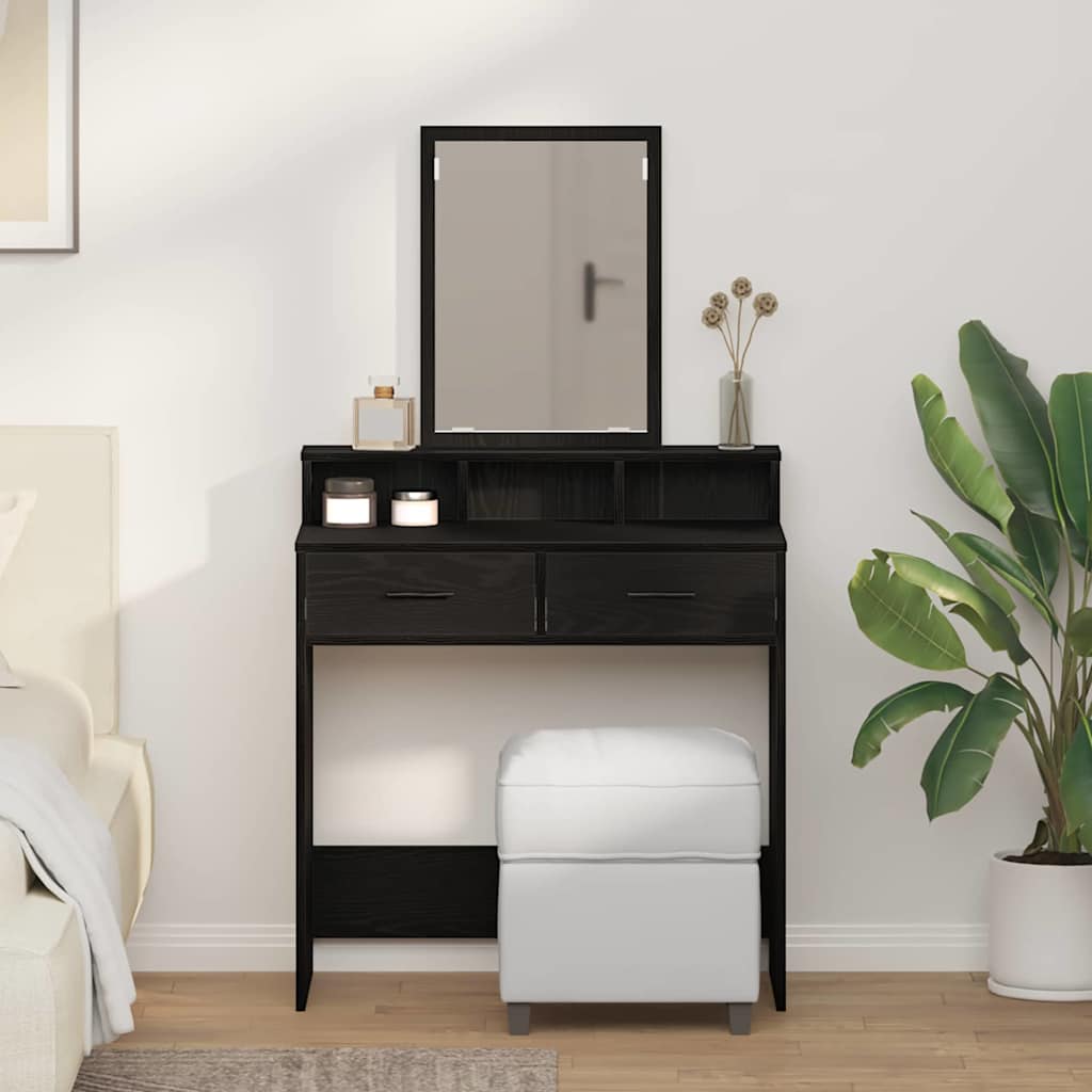 Makeup Table with Shelf Black Oak Effect 79 x 41 x 140 cm