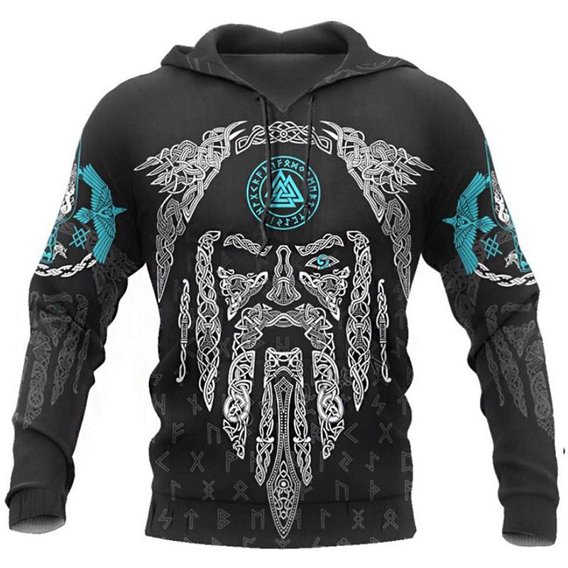 Sweat à capuche pour hommes, motif de tatouage d'aigle Vikings imprimé en 3D, mode décontractée, Harajuku Hip Hop, automne et hiver, surdimensionné, 2024