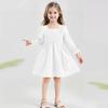 Girls' Fashion Cute Solid Color Square Neck Sleeve Ruffled High-Waisted Lace-Trimmed Full-Skirt Dress