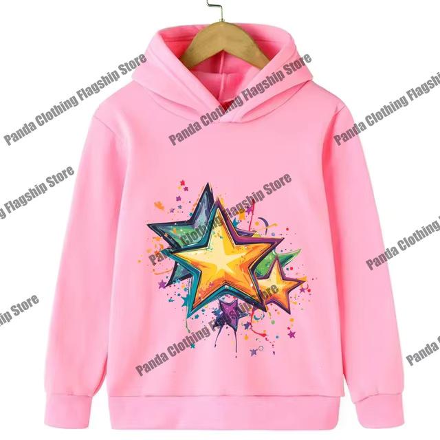 Pink Star Print Children's Hoodie for Boys and Girls - Long-Sleeved and Warm