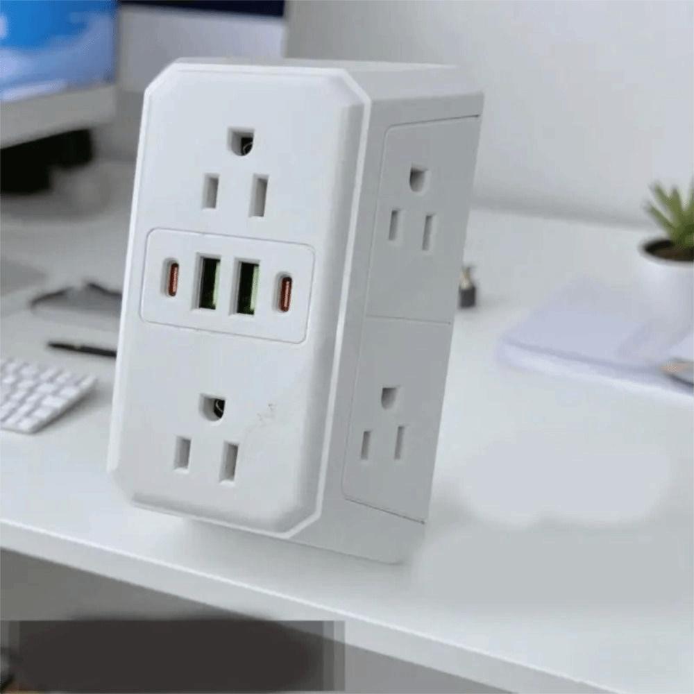 Multiple USB Ports Wall Mounted Power Socket US Plug Six Outlet Power Splitter for US Office Use