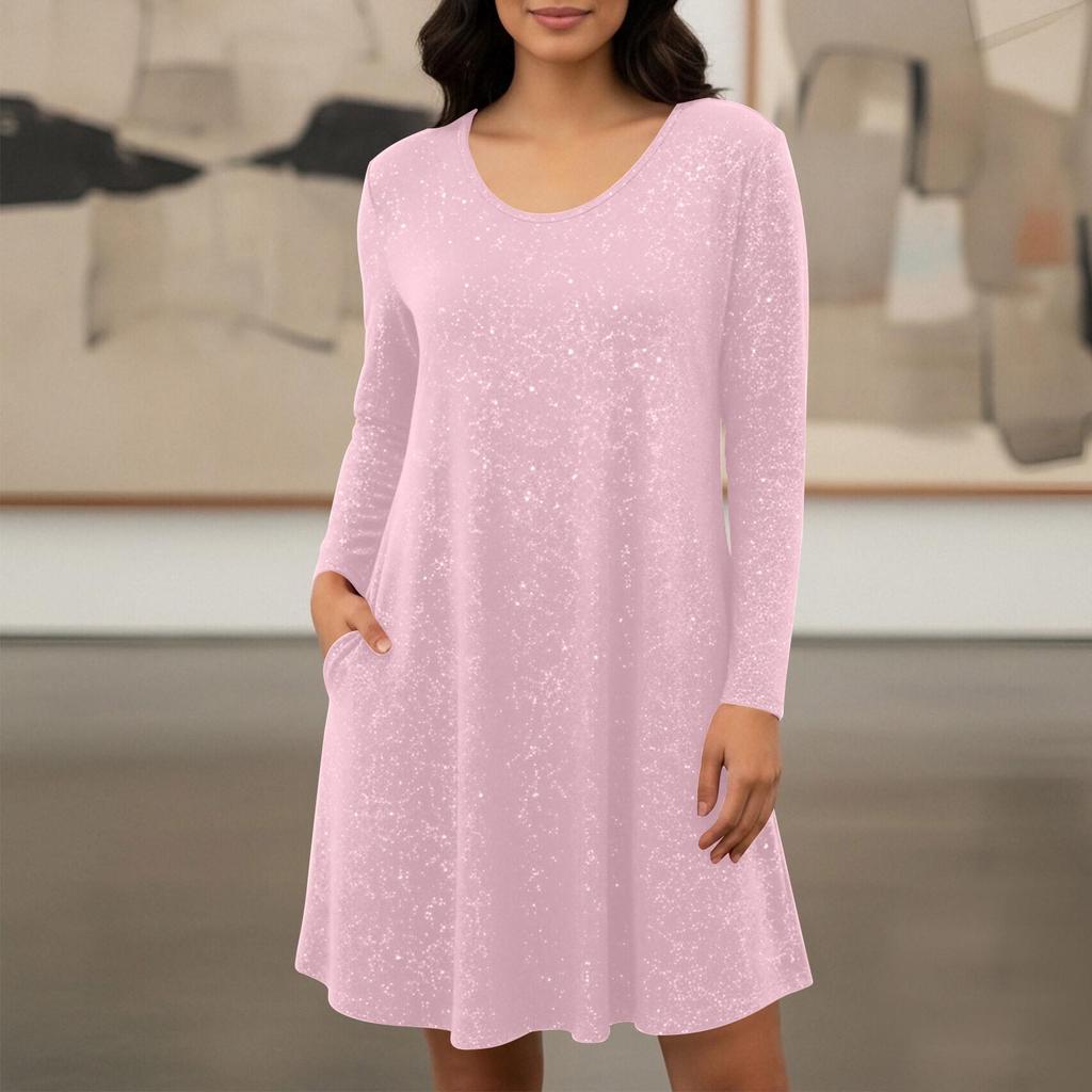 2026 Trendy European & American Style Long Sleeve Pocket Dress with Hot Stamping