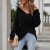 Women's Cross V-Neck Loose Fit Long Sleeve Knit Sweater