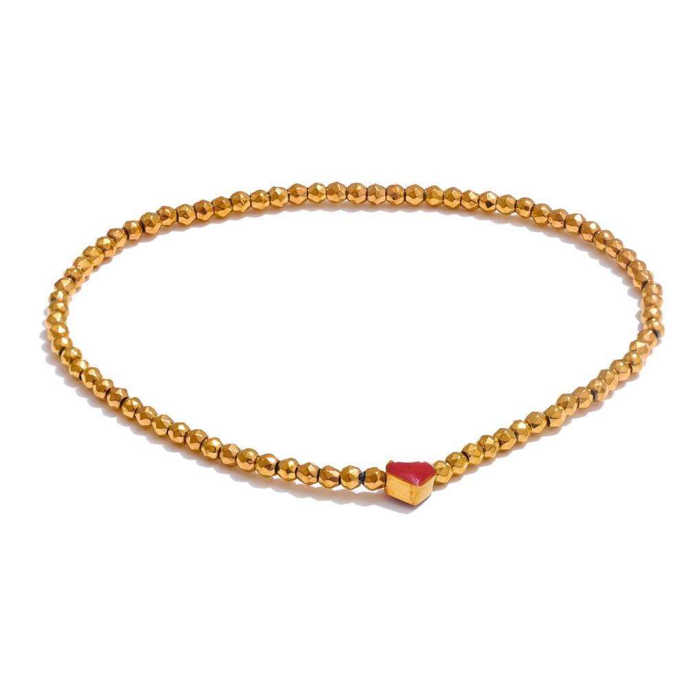 

Yhpup 19cm Stainless Steel Beads Heart Handmade Chain Elasticity Bracelet Bangle 18K PVD Plated Fashion Jewelry Accessories