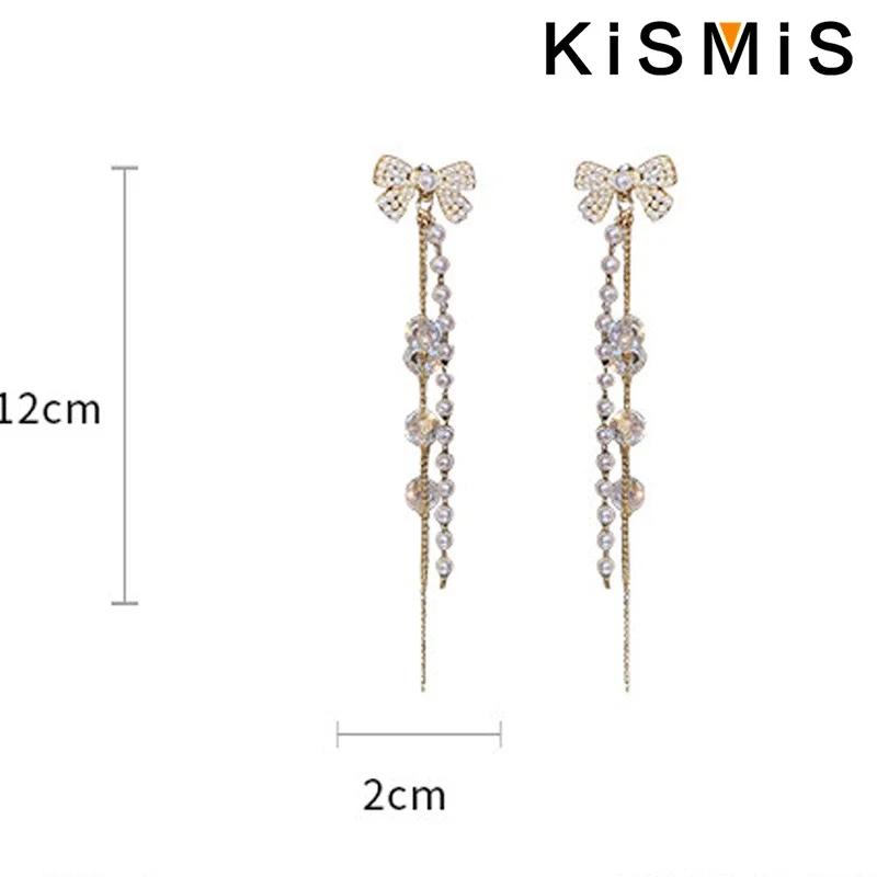 Lange Quasten-Perlenohrringe mit Schleifenknoten-Kristall-Goldanhänger für Damen Modeschmuck Lässiger Stil
