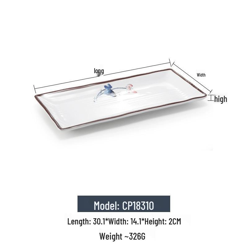 Melamine Rectangular Imitation Porcelain Plate for Sushi, BBQ, Cold Dishes - Commercial Use.