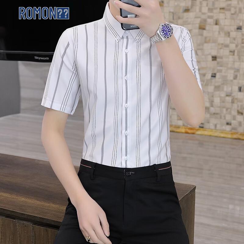 Romon Men s Striped Short Sleeve Business Casual Shirt L