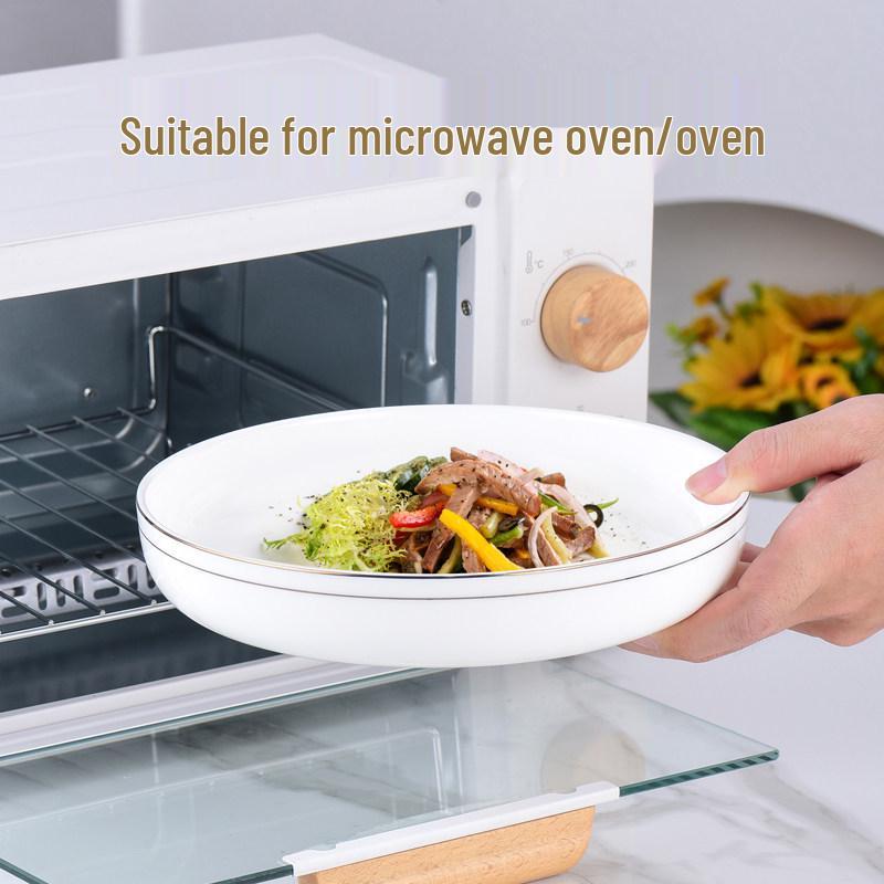 Ceramic Gold Rim Bone China Tableware Set - Microwave Safe Deep Plate, Rice Bowl for Home and Hotel Use.