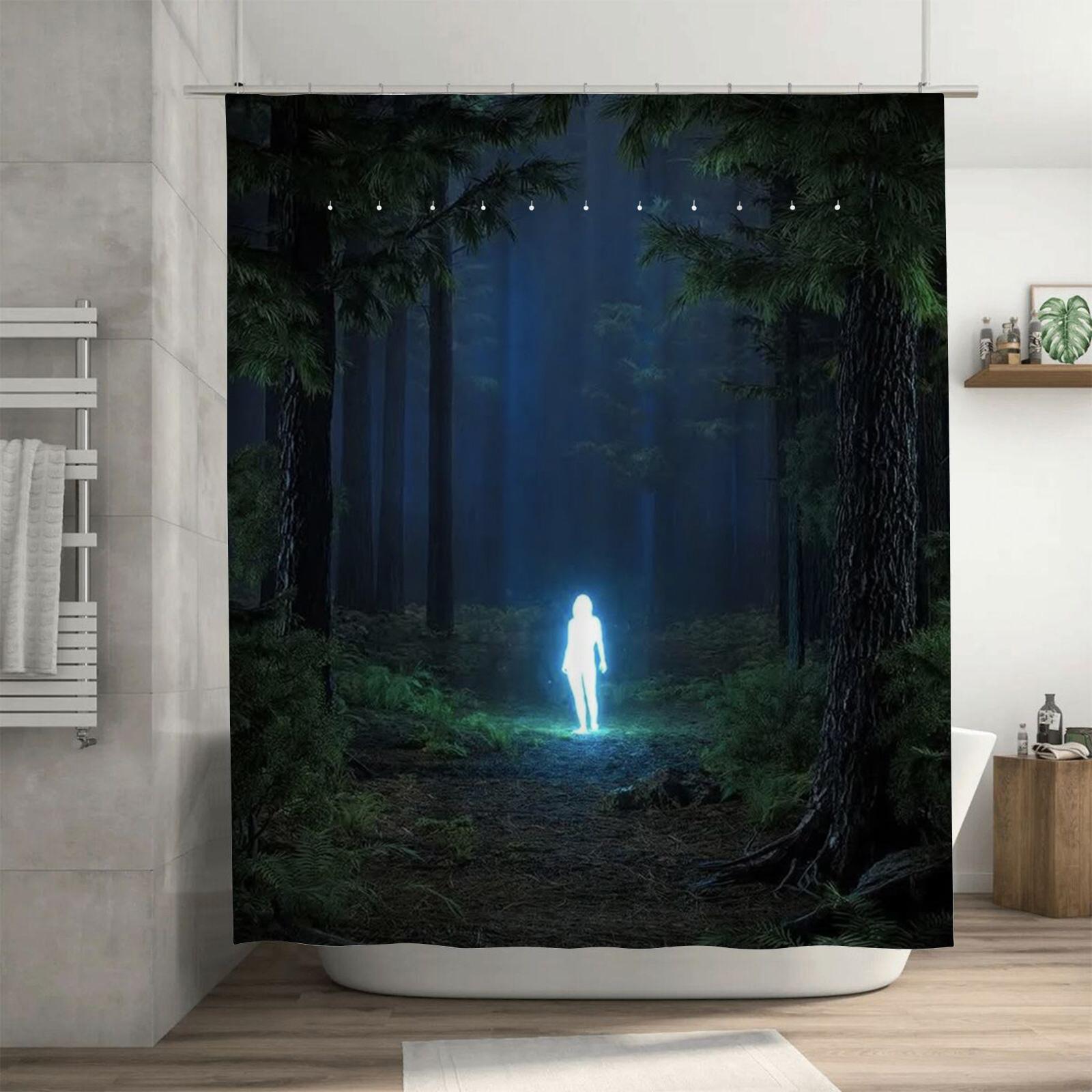 Mystical Forest Glow Waterproof Shower Curtain Heat Resistant Machine Washable Non-Transparent 180x180cm 90X180cm(35x70in)