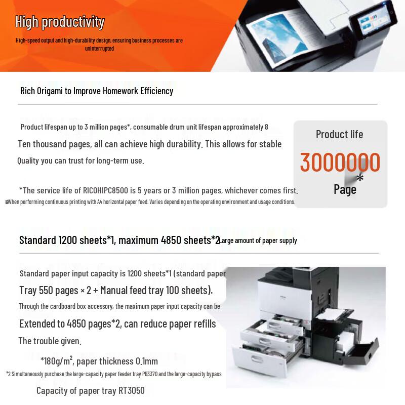 Ricoh IP C8500 A3 Color Laser Printer 45ppm with 4 Paper Trays CN Plug (adapter Included)