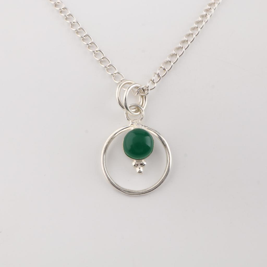Green Onyx Cab Gemstone 925 Sterling Silver Jewelry Designer Pendant 1.2" For Her PP-68-23