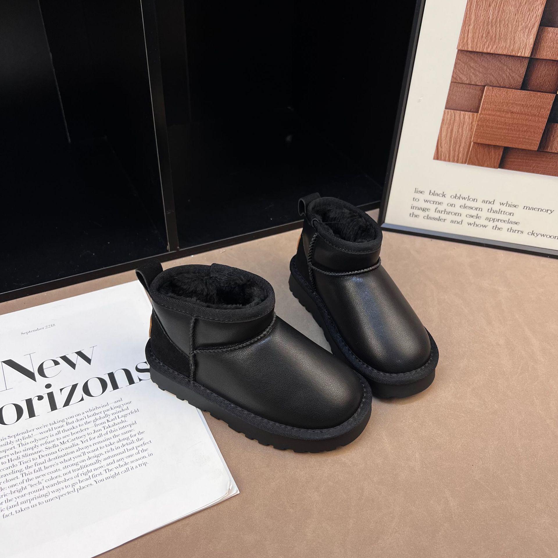 Kids  2025 Winter Leather & Fur Snow Boots - Waterproof, Velvet-Lined for Warmth 26