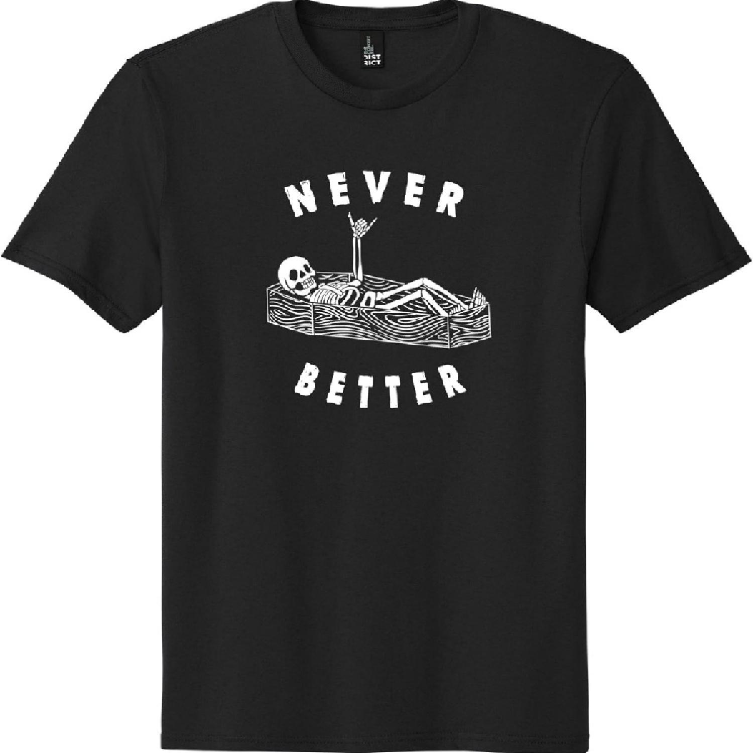 

Ink Trendz Never Better Skeleton in The Coffin Shaka Surf Vibes T-Shirt Short Sleeve Unisex Men’s & Women’s Graphic T-Shirt XXXXXL чорний
