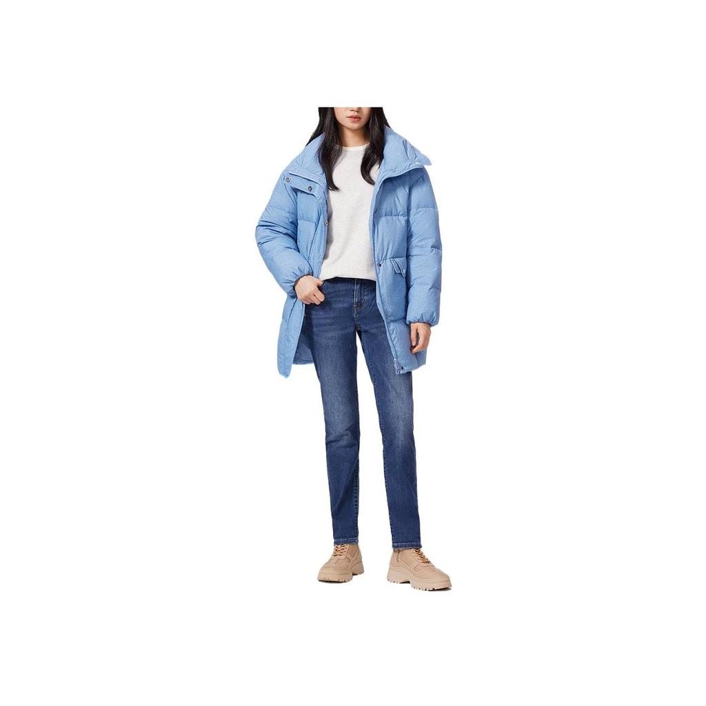 Levis FW22 Solid Color Mid-Length Long Sleeve Down Jacket Women Outerwear Blue A5179-0002