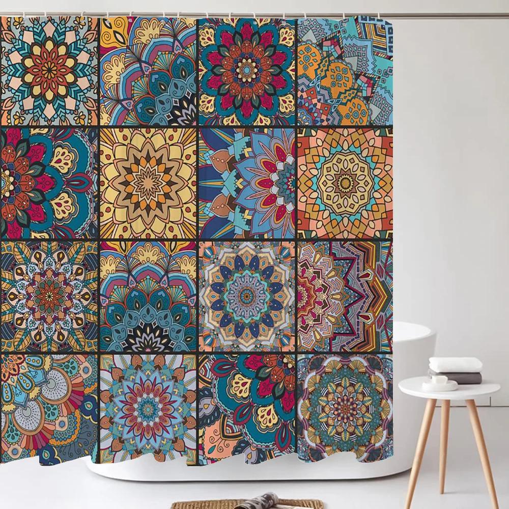 Badezimmer Abstrakt Bohemian Duschvorhang Mittelalterliche Nordische Kunst Boho Bedruckter Polyesterstoff Duschvorhang Mit Haken