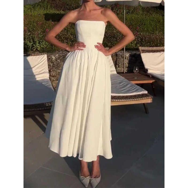 2024 Summer European and American Amazon Cross-Border Foreign Trade New Fashion Sexy off-Shoulder Tube Top Pleat Dress