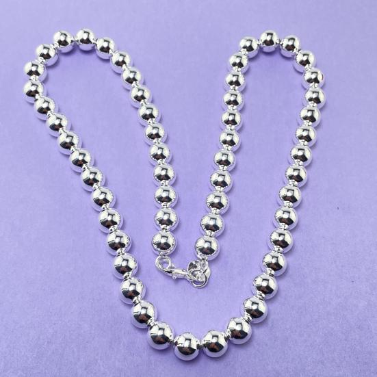 Colier Argintiu cu Lanț cu Bile de 8 mm, Handmade, Aliaj, Margele Golite, pentru Femei, Bărbați, Purtare Zilnică, Cadou, Întâlniri, Petreceri