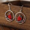 Bohemian Style Simple Vintage Redbird Branch Design Metal Hook Earrings for Women To Wear On Holiday