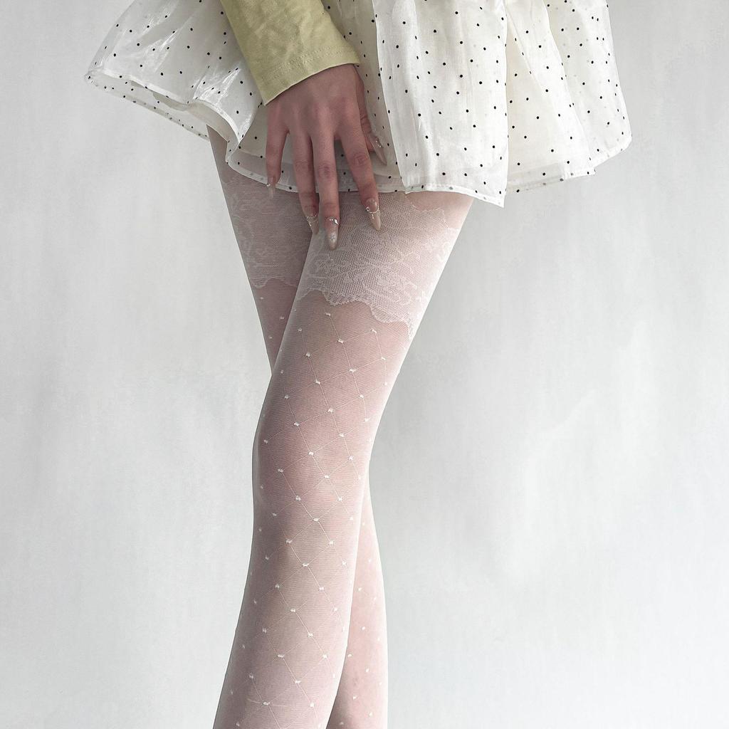 2024 Spring/Summer Core-Spun Jacquard Stockings: Ultra-Thin Slimming Socks with Polka Dots & Hearts