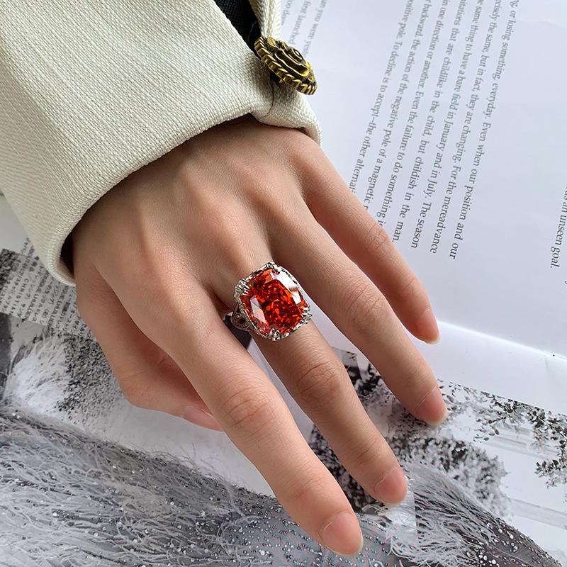 Jewelry Copper Bottom Gold-Plated Retro Simulation Bird'S Nest Cut Color Treasure Fat Square Light Luxury Ring Female 14 * 16