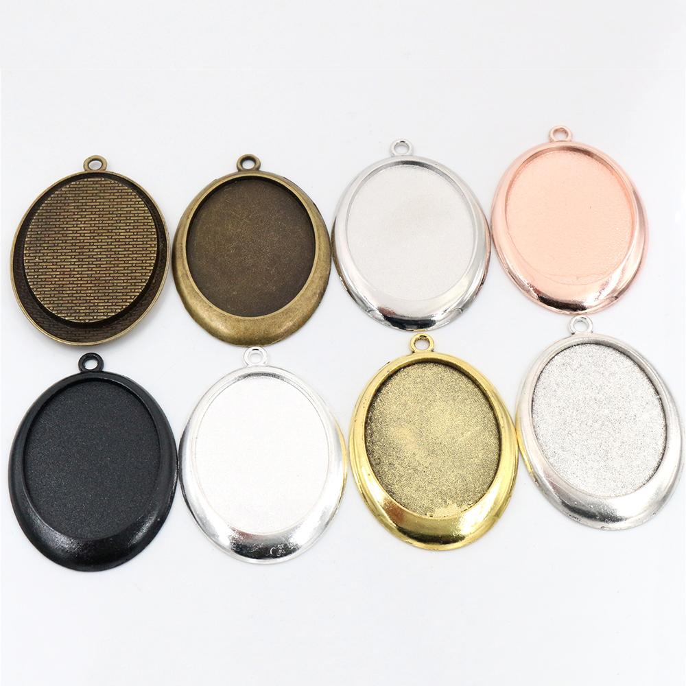 5 Stück 30x40mm Innenmaß 7 Farben Vergoldete Cabochon-Fassung Anhänger Charms