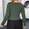 Plus Size Women Long Sleeve V Neck Cropped Slim Fit Base Layer T Shirt Top