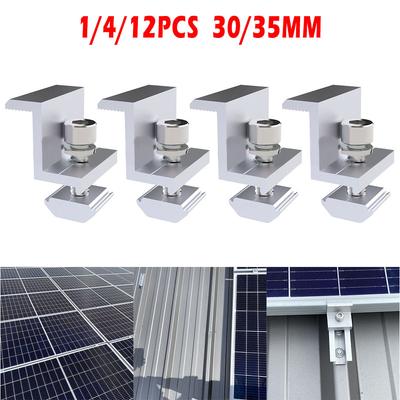 4/12Pcs PV Solar Panel Mount Bracket End Clamp Photovoltaic Aluminum Alloy Support For Solar Panel System Installation Racking