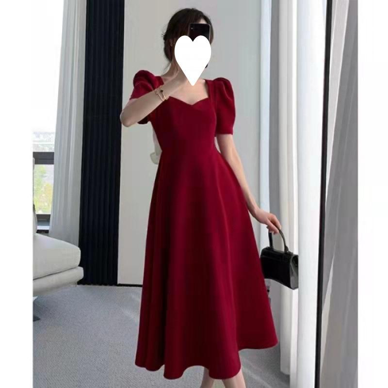 Retro black dress summer new back bow slim skirt S