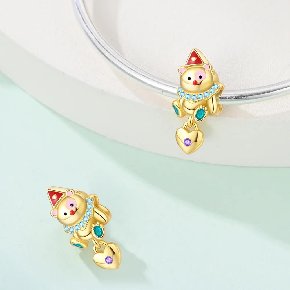 Authentic Original Brown Bear Cute Animal Polar Bear Heart Love Copper Metal Bag Charm Bead Components Bead Component Compatible With Bracelet High