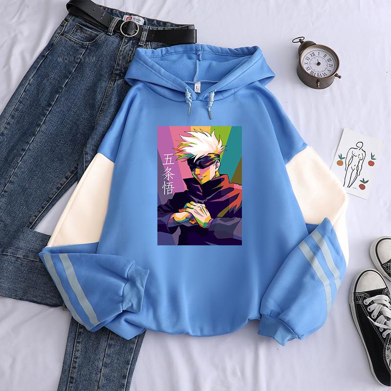 Jujutsu Kaisen Gojo Satoru Anime Unisex Hoodies Manga Printed Sweatshirts for Men Women Patchwork Long Sleeves Korean Style Streetwear