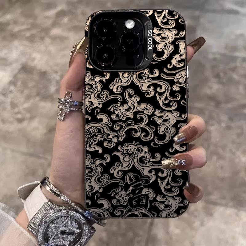 Dragon Pattern Rich Character Is Suitable for Apple 16 Mobile Phone Case Iphone15plus New 14promax Premium 13 Color Silver Case