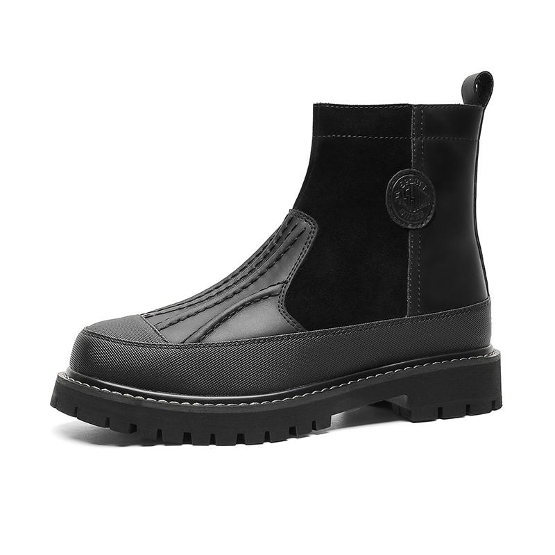 

Fashion Slip on Men Leather Chelsea Boots Fashion Riding Short Ankle Boots Outdoor Personality High Top Footwear Business Walking Botas 44 чёрный