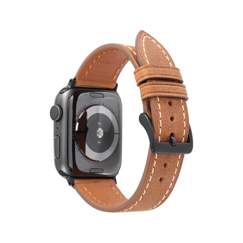 Applicable To Iwatch 1234567 Generation Watch Strap, First Layer Calfskin High-End Pin Buckle Watch Strap