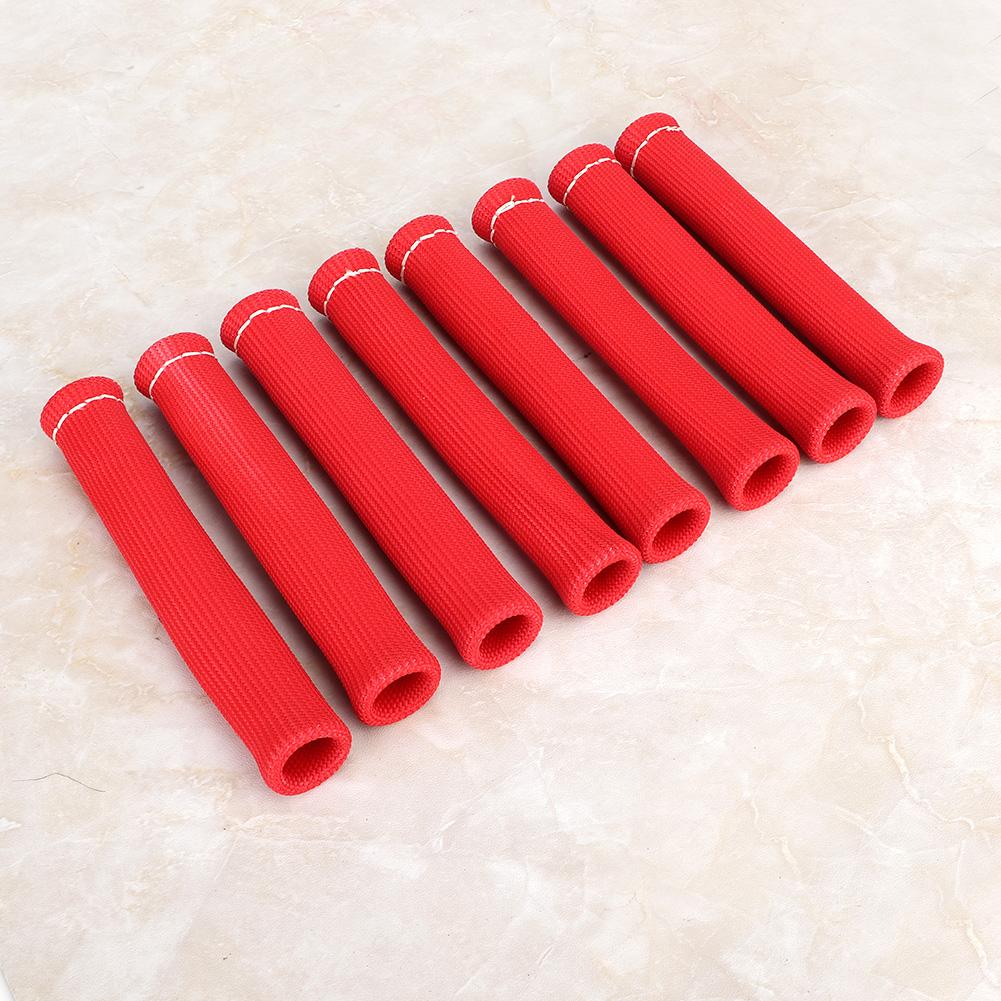 8pcs 1600 Degree Spark Plug Protector Red Wire Boot Heat Shield Cover Insulator for Car Truck