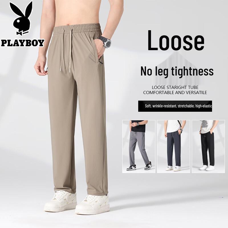 PLAYBOY Men s Summer Thin Quick-Dry Ice Silk Casual Pants XL