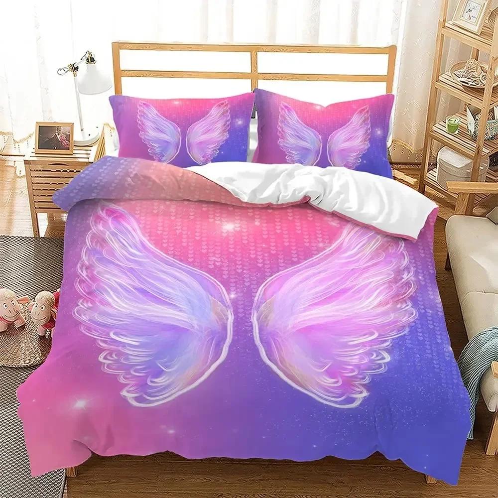 Luxury New 3D Print Angel Wings Duvet Cover Set Lucifer Angel Bedding Sets Aesthetic Wing Feather Full Size King Size for Girls