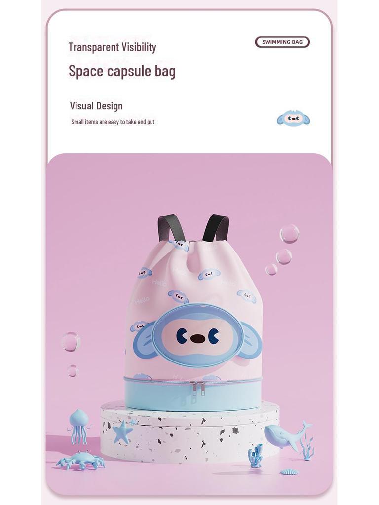 Children's Cartoon Swim Bag with Wet/Dry Shoe Compartment – Ideal for Travel, Beach & Backpack Use