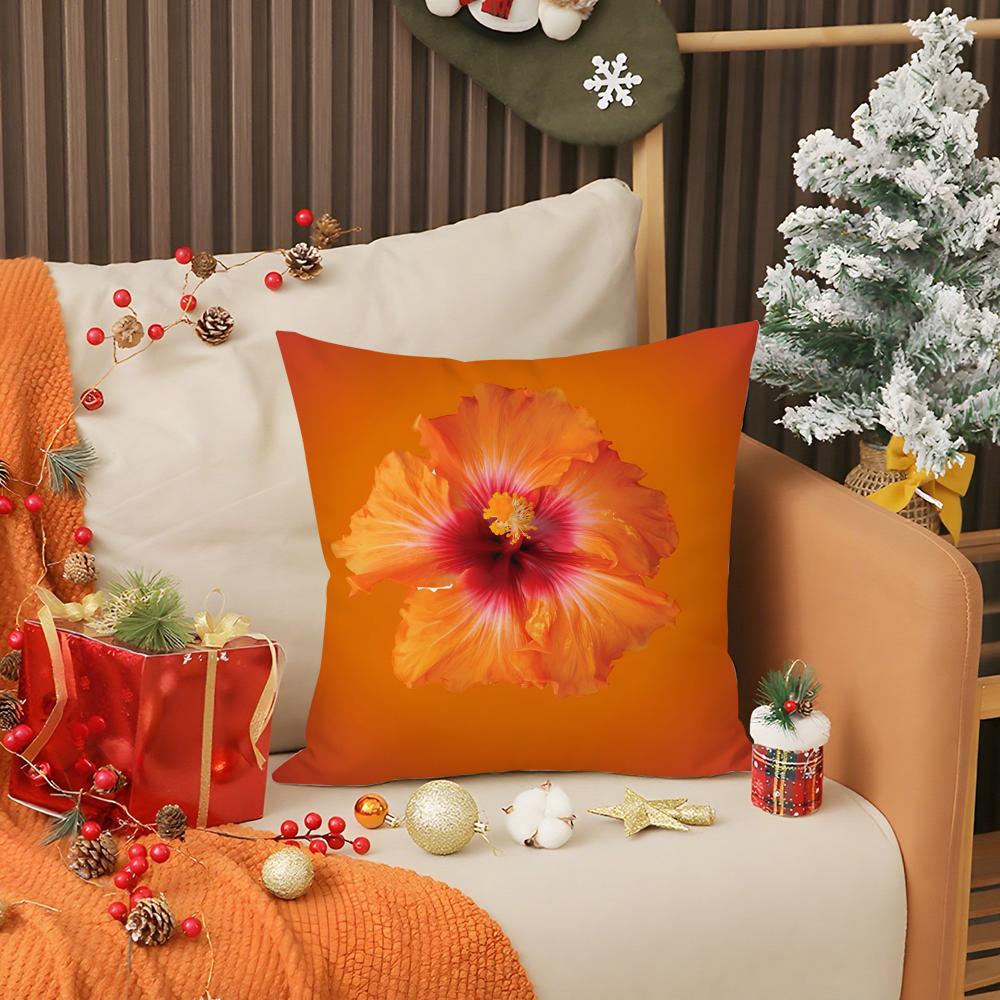 South Korea Hibiscus Pillow Case Living Room Sofa Decorative Cushion Cover Simple Household Light Luxury Printed Pillow