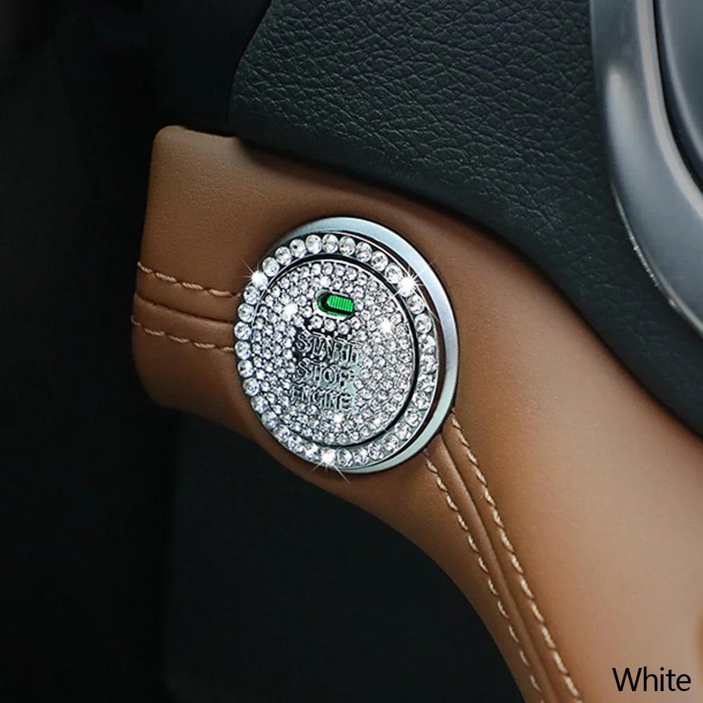 3D Car Ignition Start Button Diamond Rhinestone Metal Stickers Decor Auto Motorcycle Universal One-click Start Bling Decor Decal
