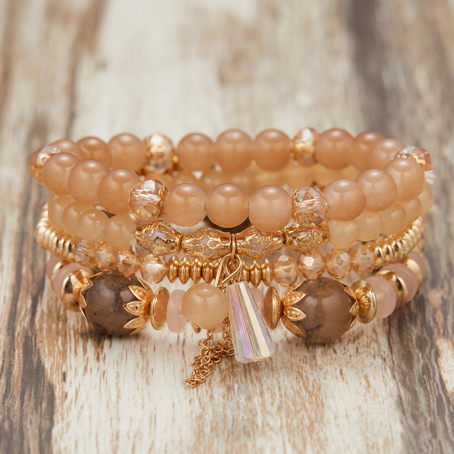 

4Pcs/Set Bohemian Crystal Beaded Stackable Bracelets for Women Handmade Multilayered Colorful Glass Beads Charm Bracelet Jewelry
