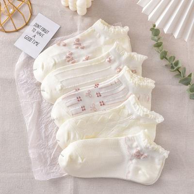 5 Pairs Women's Socks Spring Summer Socks Shallow Mouth Boat Socks Lovely Lace Thin Breathable Socks
