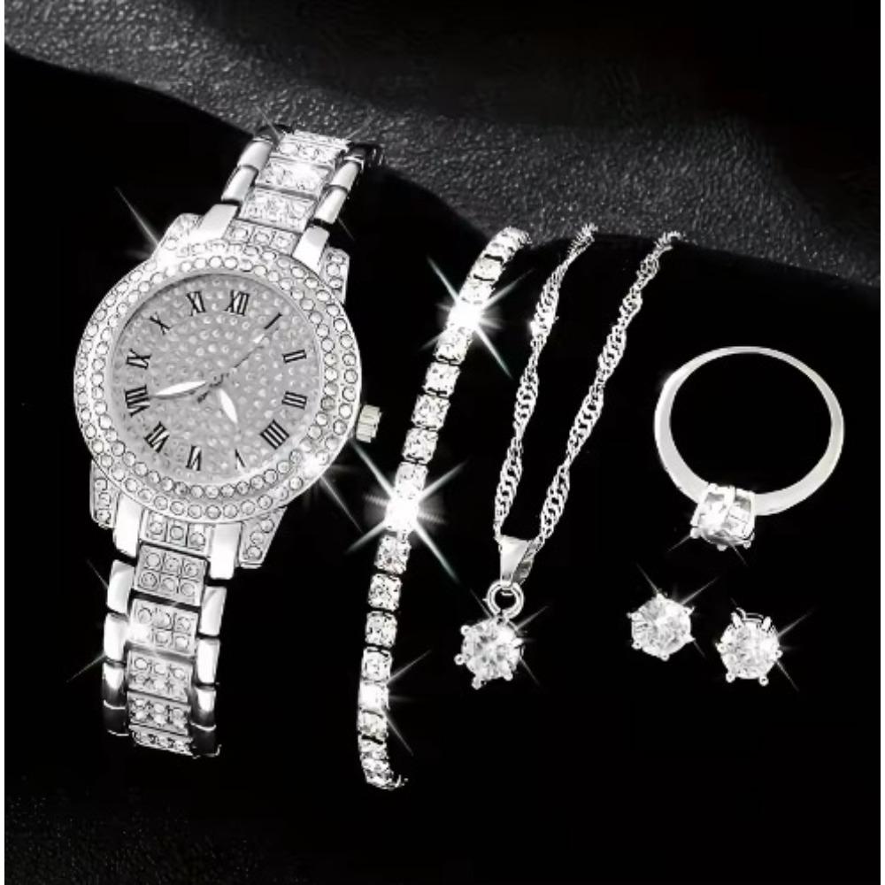 Ladies Watch Set, Steel Belt Full of Diamonds, High-end Quartz Watch Temperament, Business Leisure Watch Wholesale