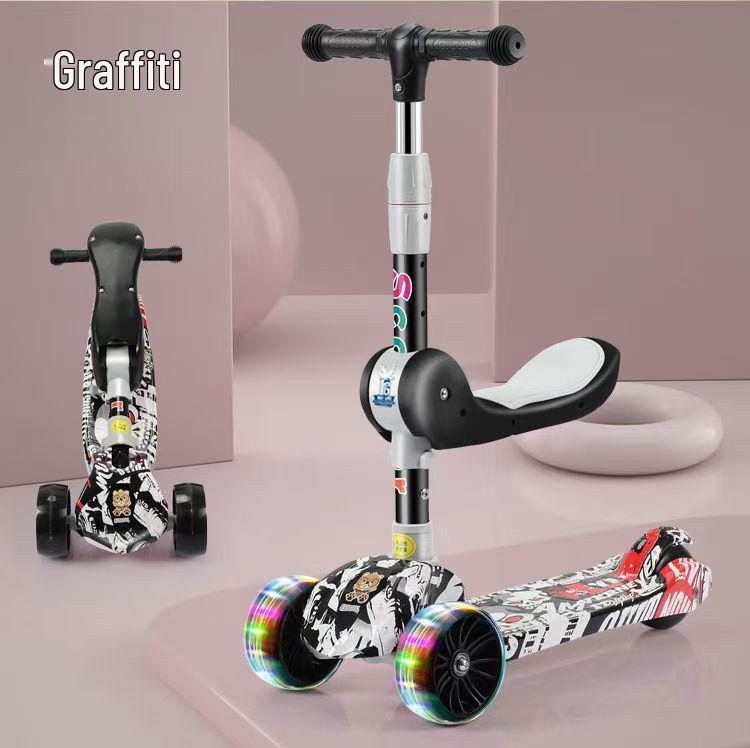 Foldable Children's Scooter with Music & Lights for Ages 3-12