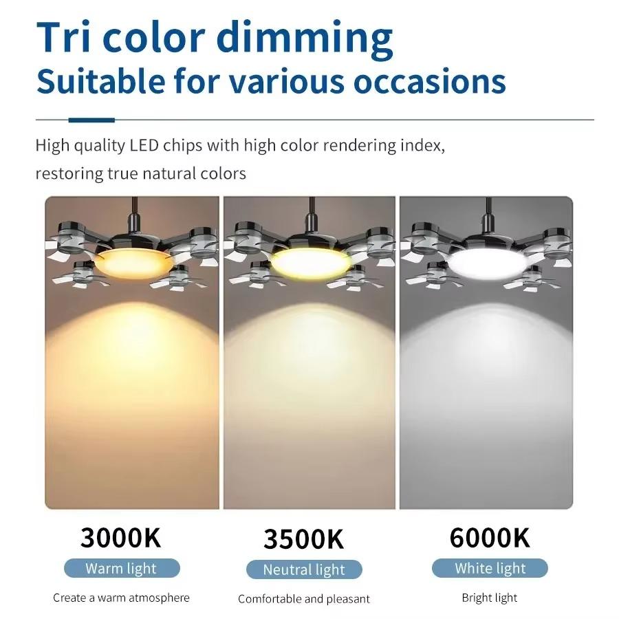 Modern E27 Drone Fan Light With Remote Control 3-Speed Wind/Dimmable 3-Color LED/Quiet Ceiling Lamp For Bedroom