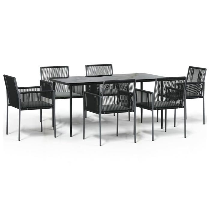 VidaXL Ensemble à manger de jardin coussins 7 pcs noir rotin et acier, ensemble à manger, ensemble à manger d'extérieur, 3187070